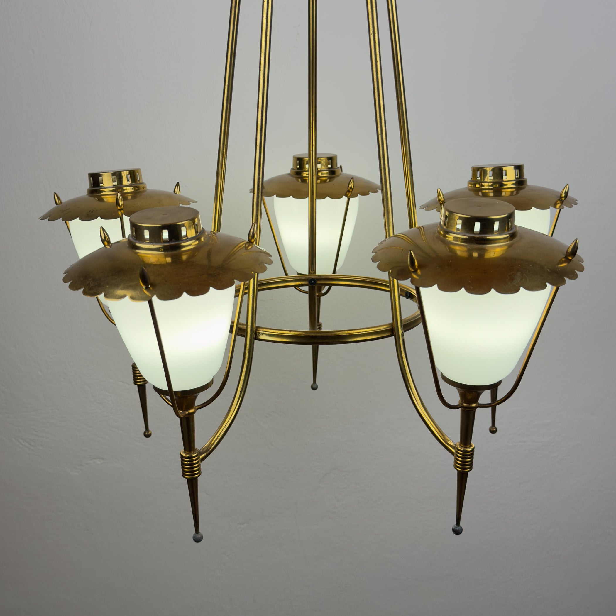 Vintage brass chandelier by Maison Arlus, Art Deco style, France 1950s