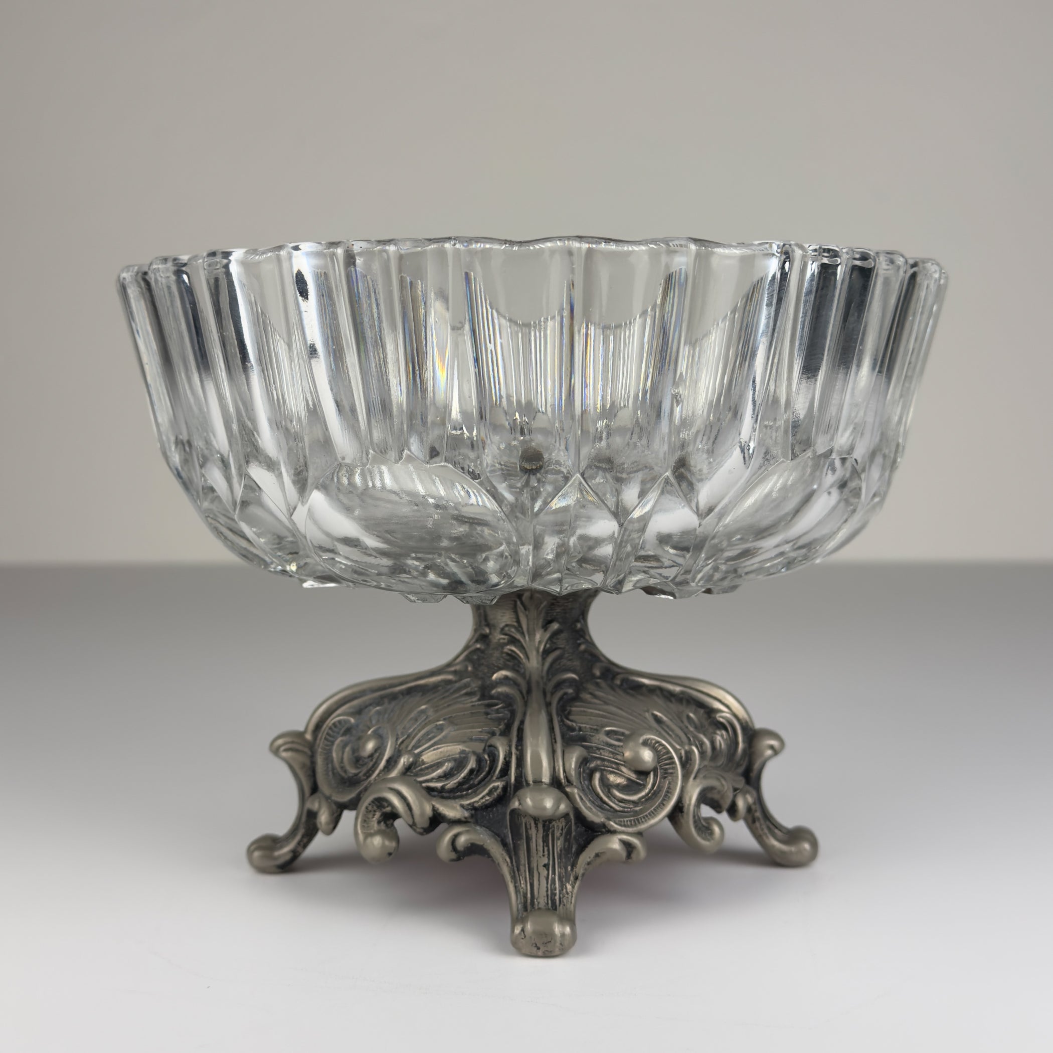 Vintage crystal glass bowl with metal base by Fadalti, Italy 1960s