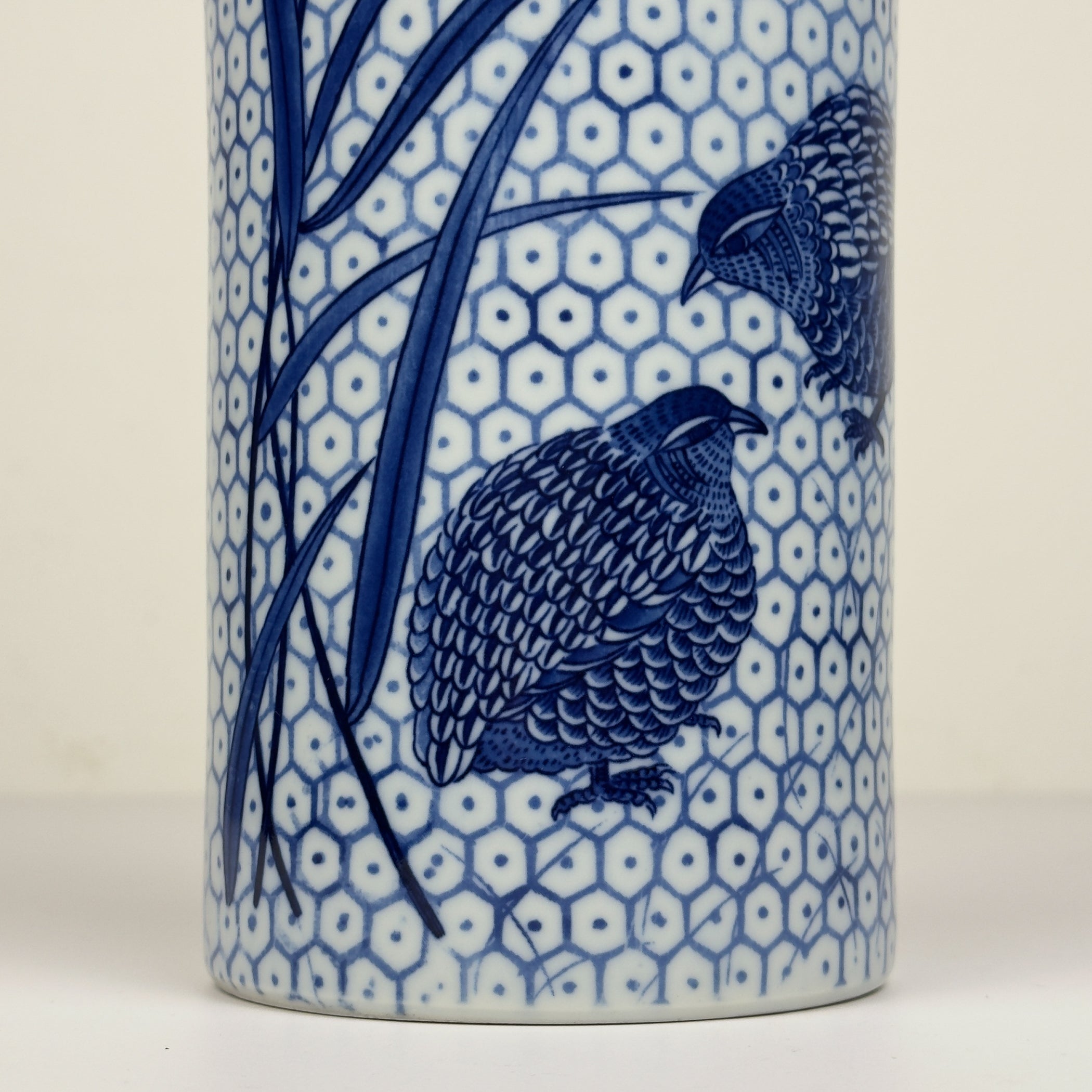 Vintage ceramic vase Quail and Millet, Japan 1970s
