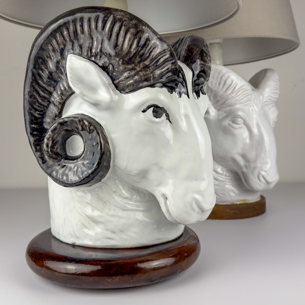 Vintage table lamps Ram Head, Italy 1970s Set of 2