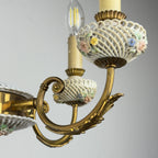 Vintage Art Nouveau Capodimonte Chandelier: Floral Porcelain Lamp, 1930s