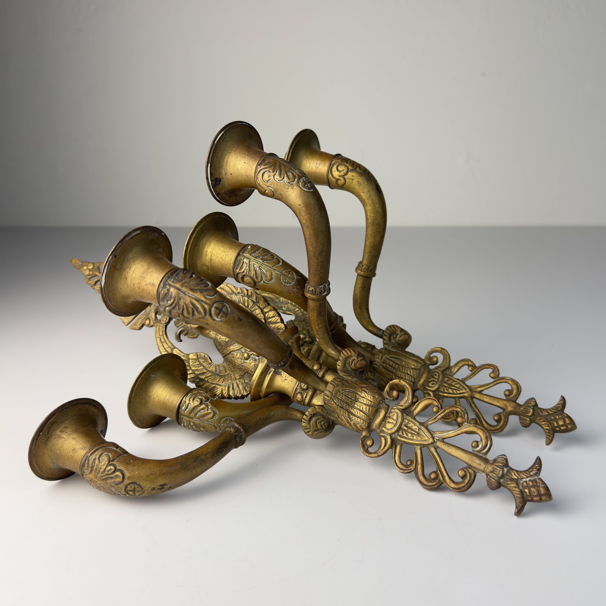 Antique Empire Bronze Wall Candle Sconces, Italy, Early 20th Century, Set of 2