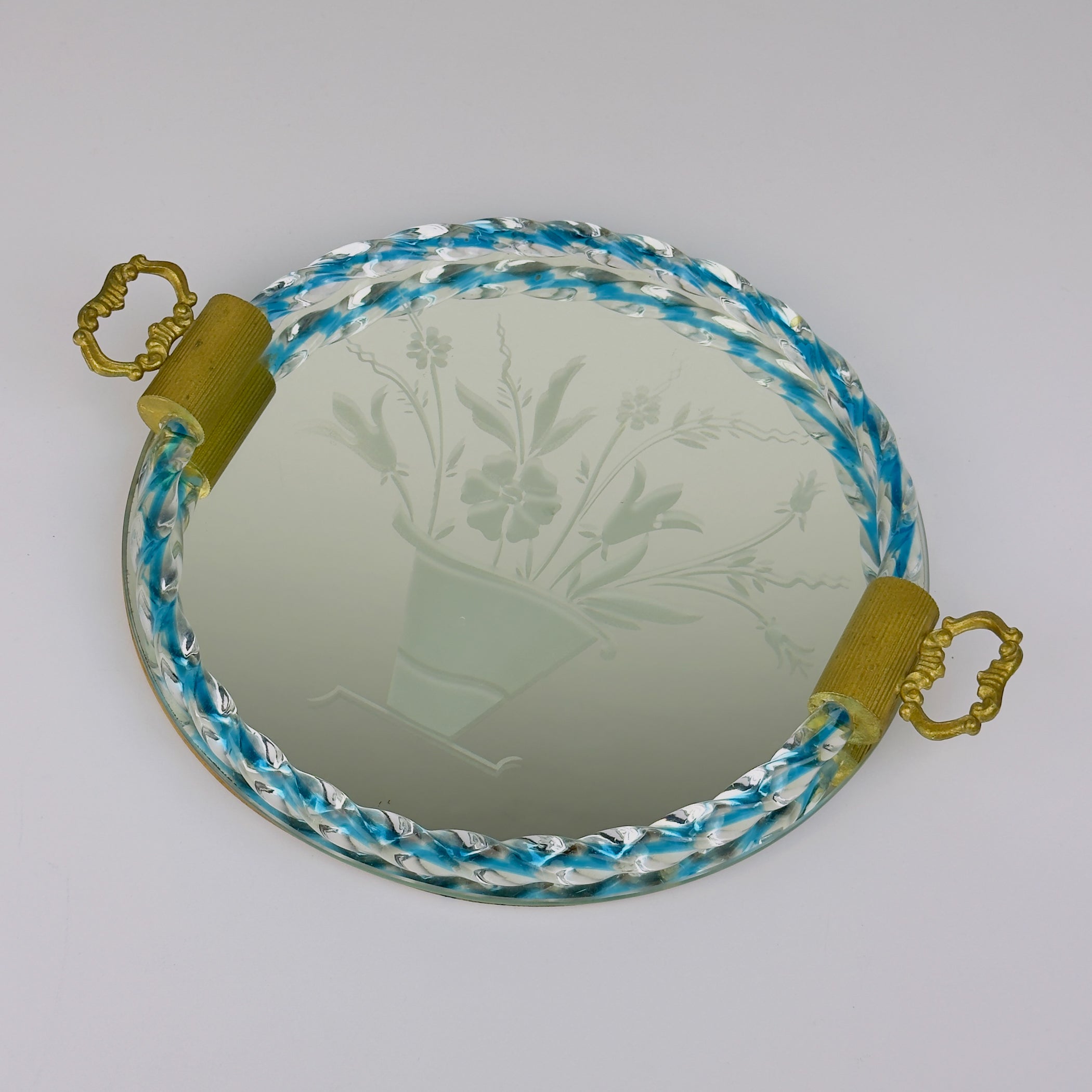 Vintage Venetian glass Mirror Tray, Italy 1950s
