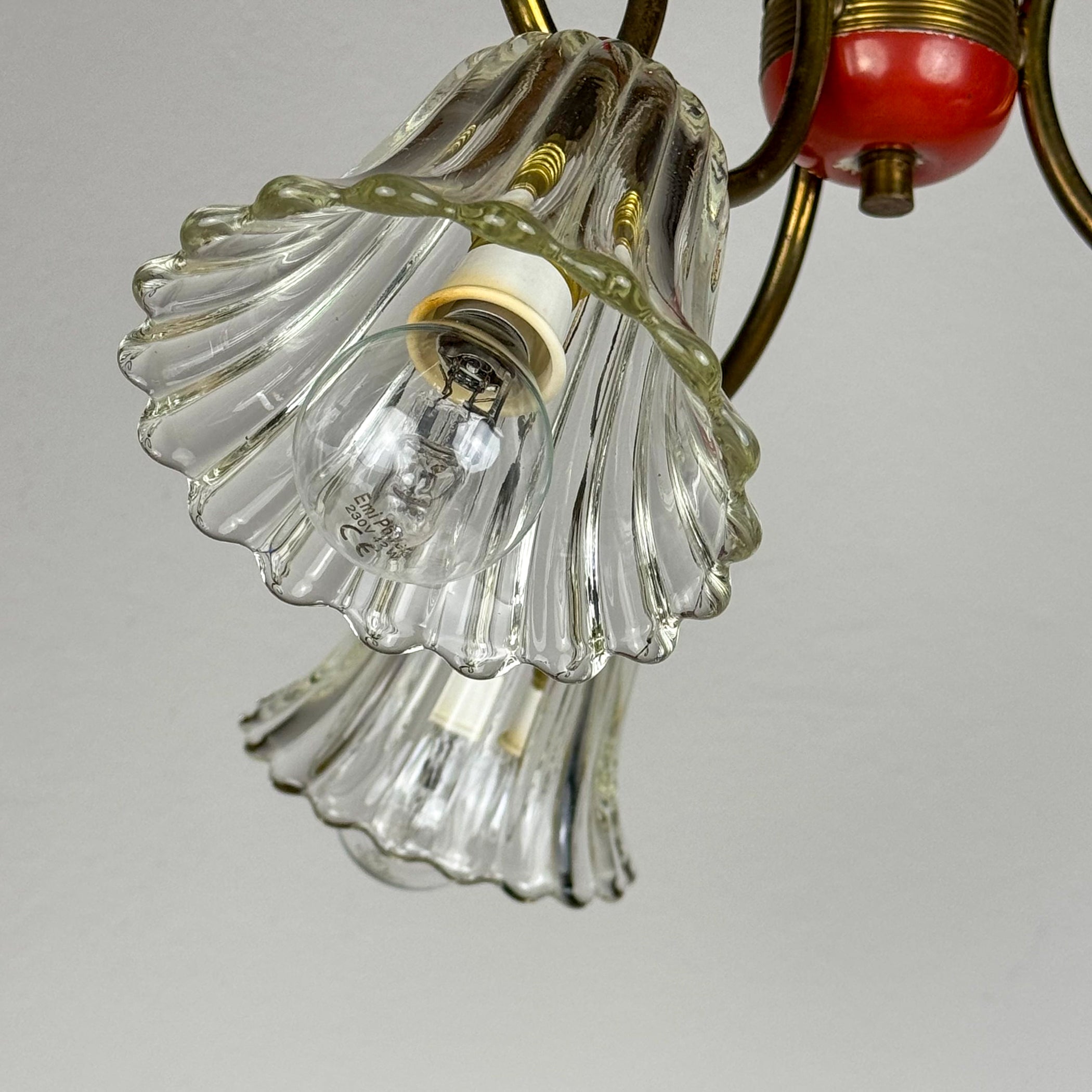 Vintage murano glass and brass chandelier, Italy 1950s