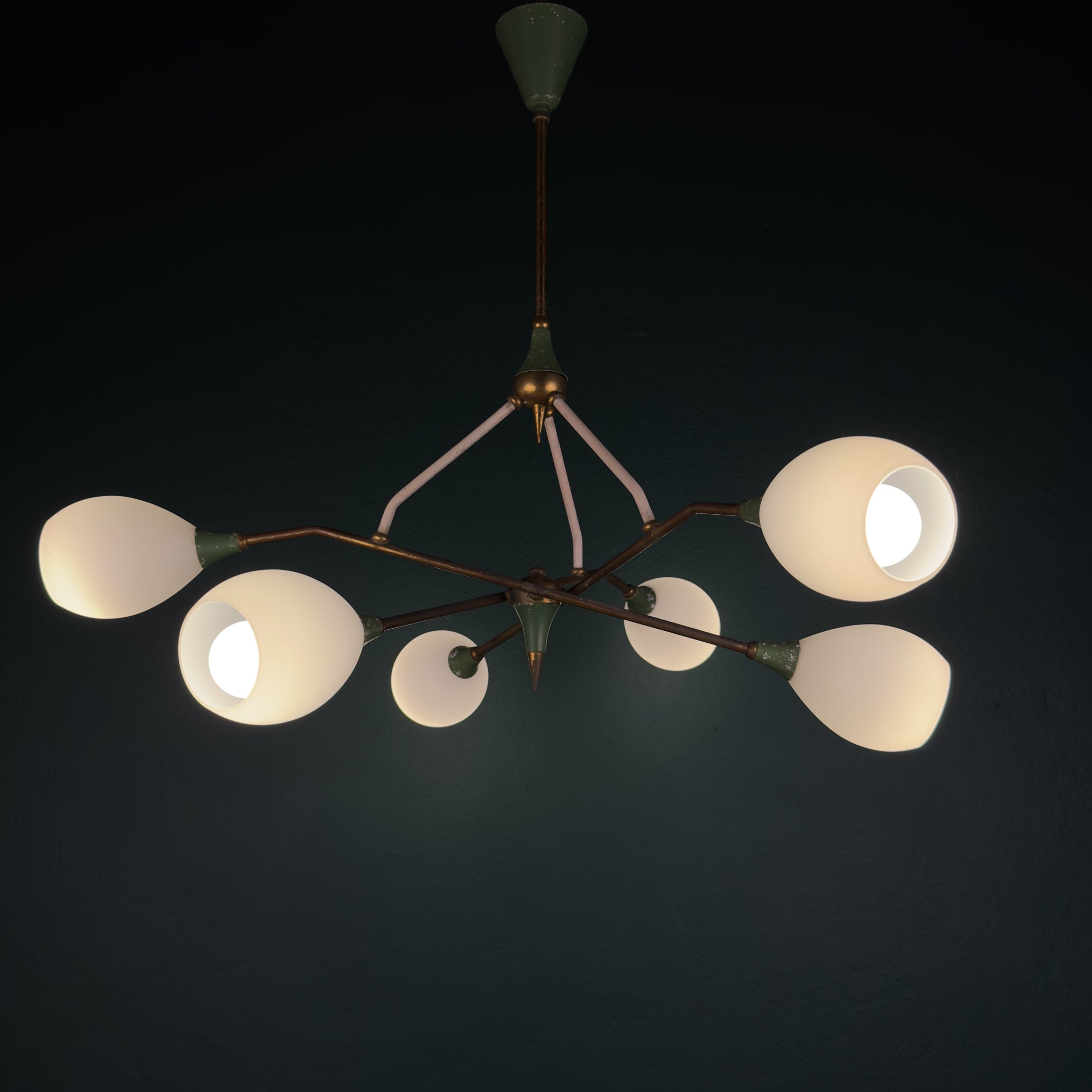 Mid-Century Stilnovo chandelier with Opaline Glass, Italy 1960s