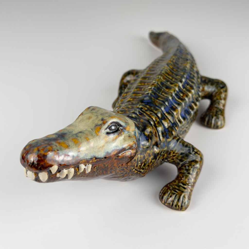 Vintage ceramic sculpture of Crocodile from Bassano, Italy 1980s