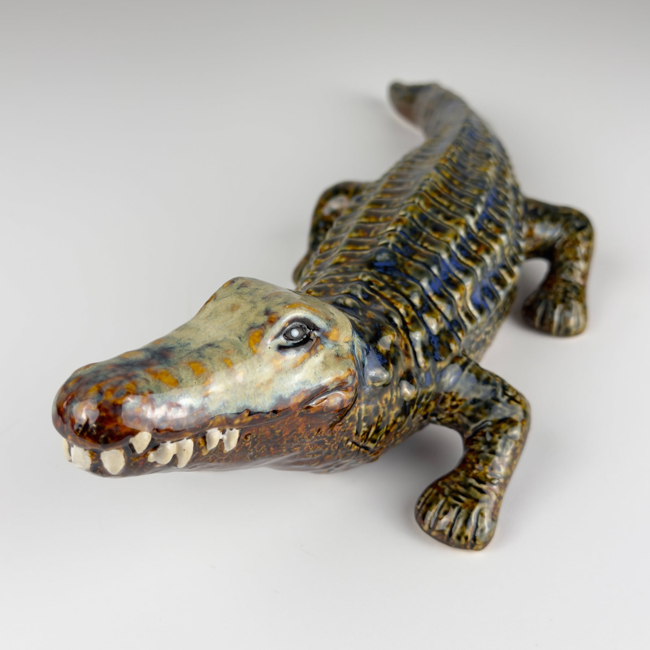 Vintage ceramic sculpture of Crocodile from Bassano, Italy 1980s