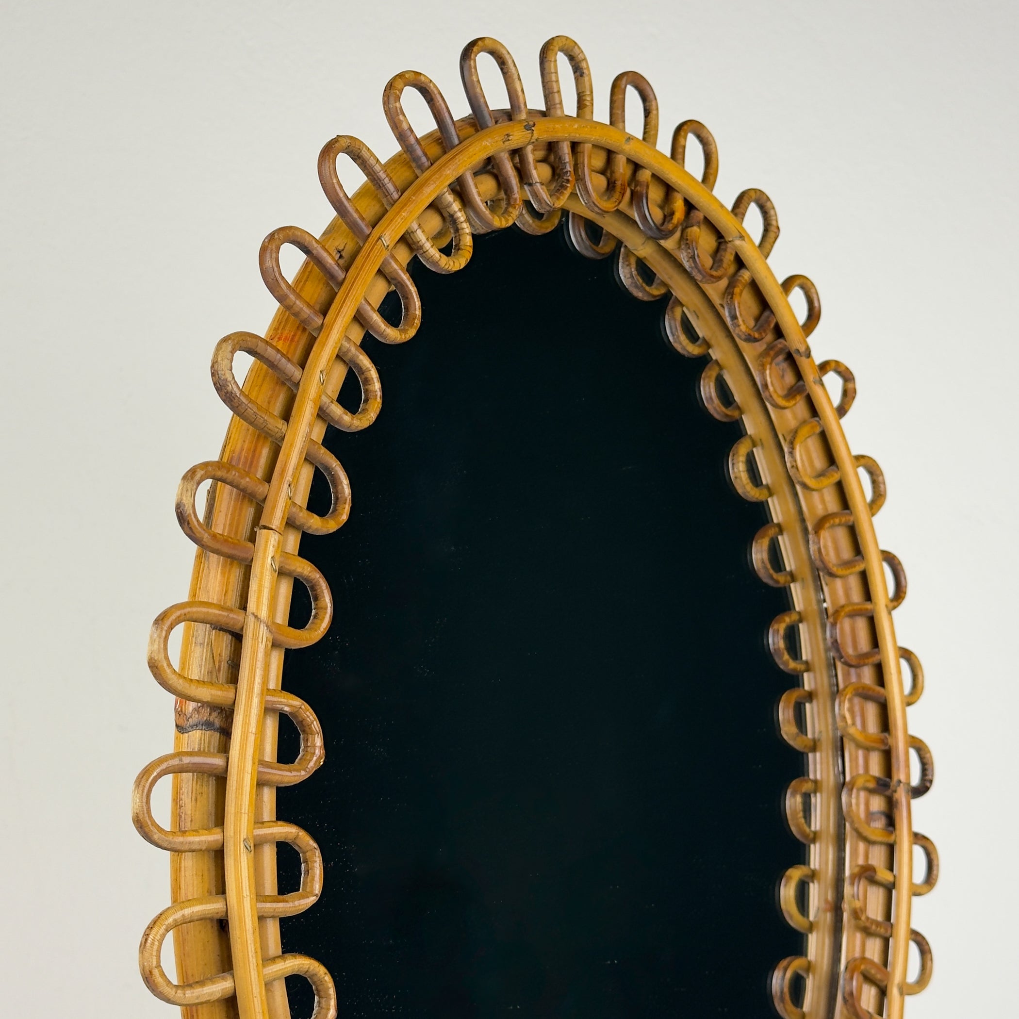 Vintage Oval Bamboo Mirror, attributed Franco Albini, Italy 1960s