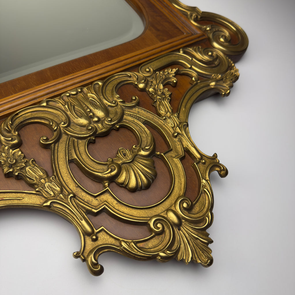 Vintage Large Wooden Wall Mirror, Italy 1950s