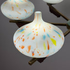 Mid-Century Stilnovo chandelier with teak and Murano Glass, Italy 1940-50s