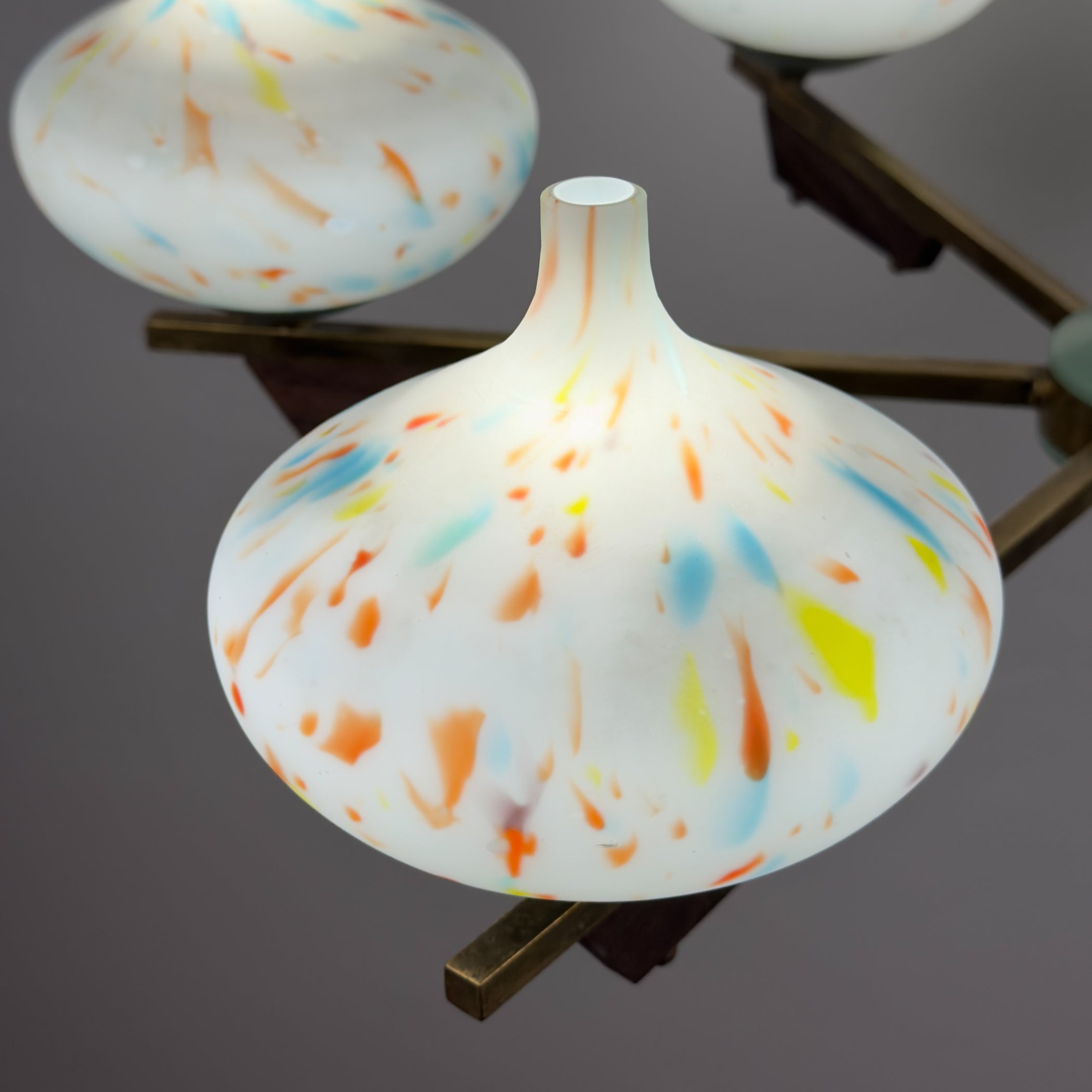 Mid-Century Stilnovo chandelier with teak and Murano Glass, Italy 1940-50s