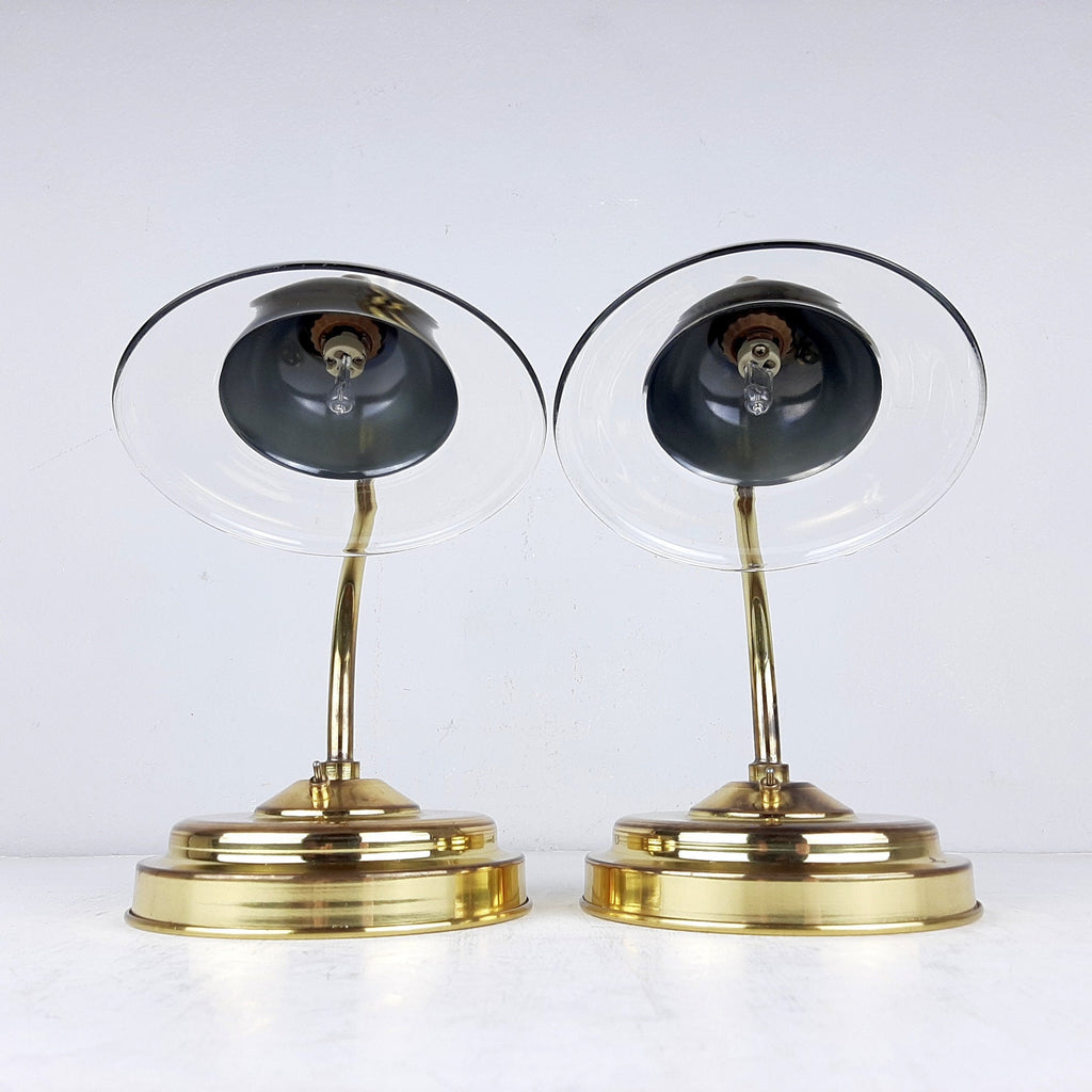Vintage Gold Bedside Lamps: Italian Retro Mid-Century Lighting Pair