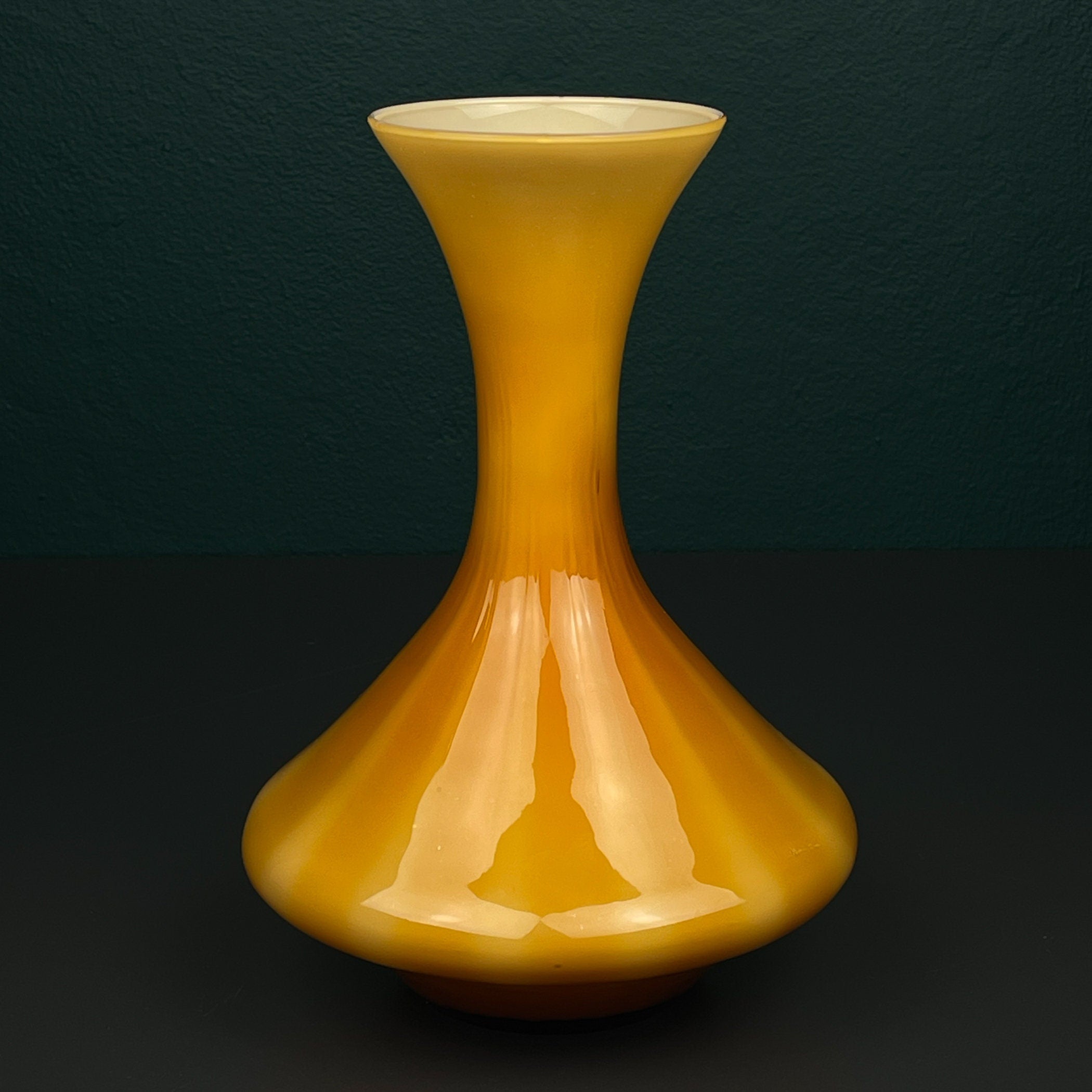 Vintage yellow murano vase, Italy 1970s, Mid-century home decor