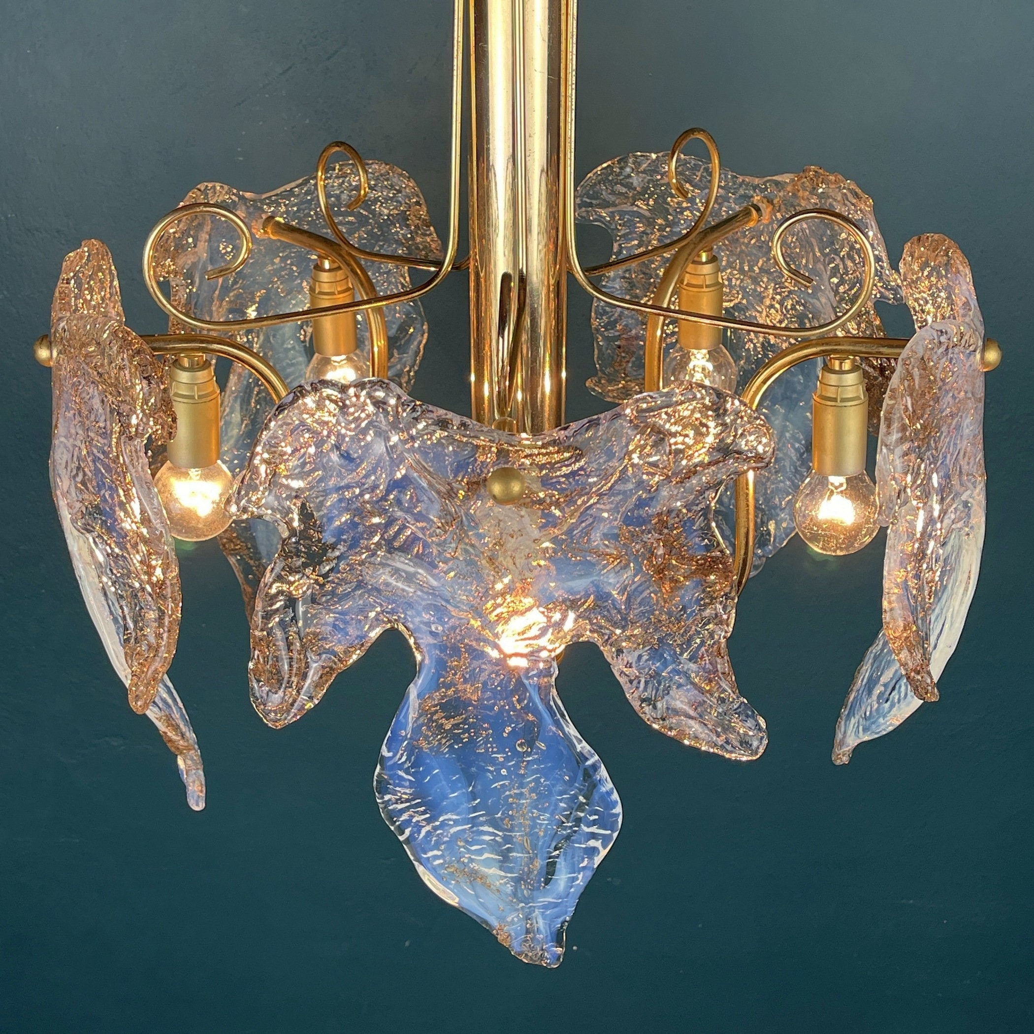 Vintage Murano Ice glass chandelier Italy 1970s Mid-century modern italian lighting