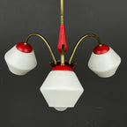 Vintage Italian Brass and Milky Glass 3-Arm Chandelier - 1950s Classic Design