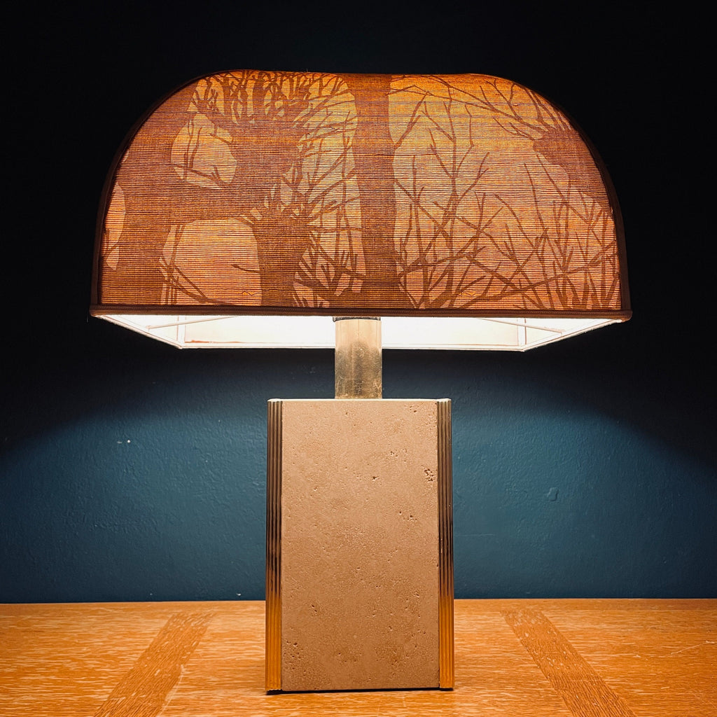 1970s Vintage Italian Travertine Marble Lamp with Brass Edge