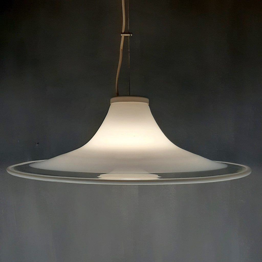 Murano glass white pendant lamp Italy 1970s Mid-century lighting XL ceiling lamp