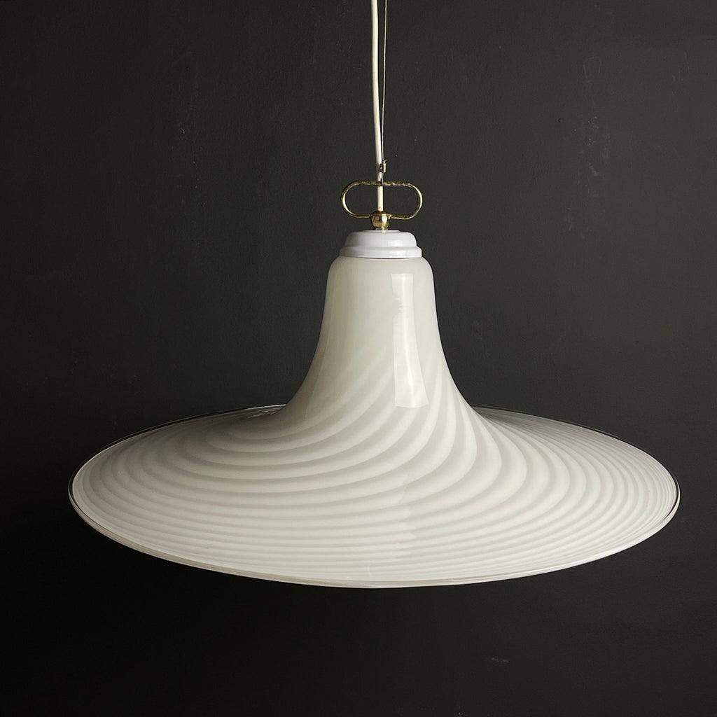 Vintage Murano Glass Pendant Lamp: Swirl White Mid-Century Lighting