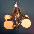 Mid-century metal opaline glass Italy 1960s Sputnik Space age Vintage italian lighting