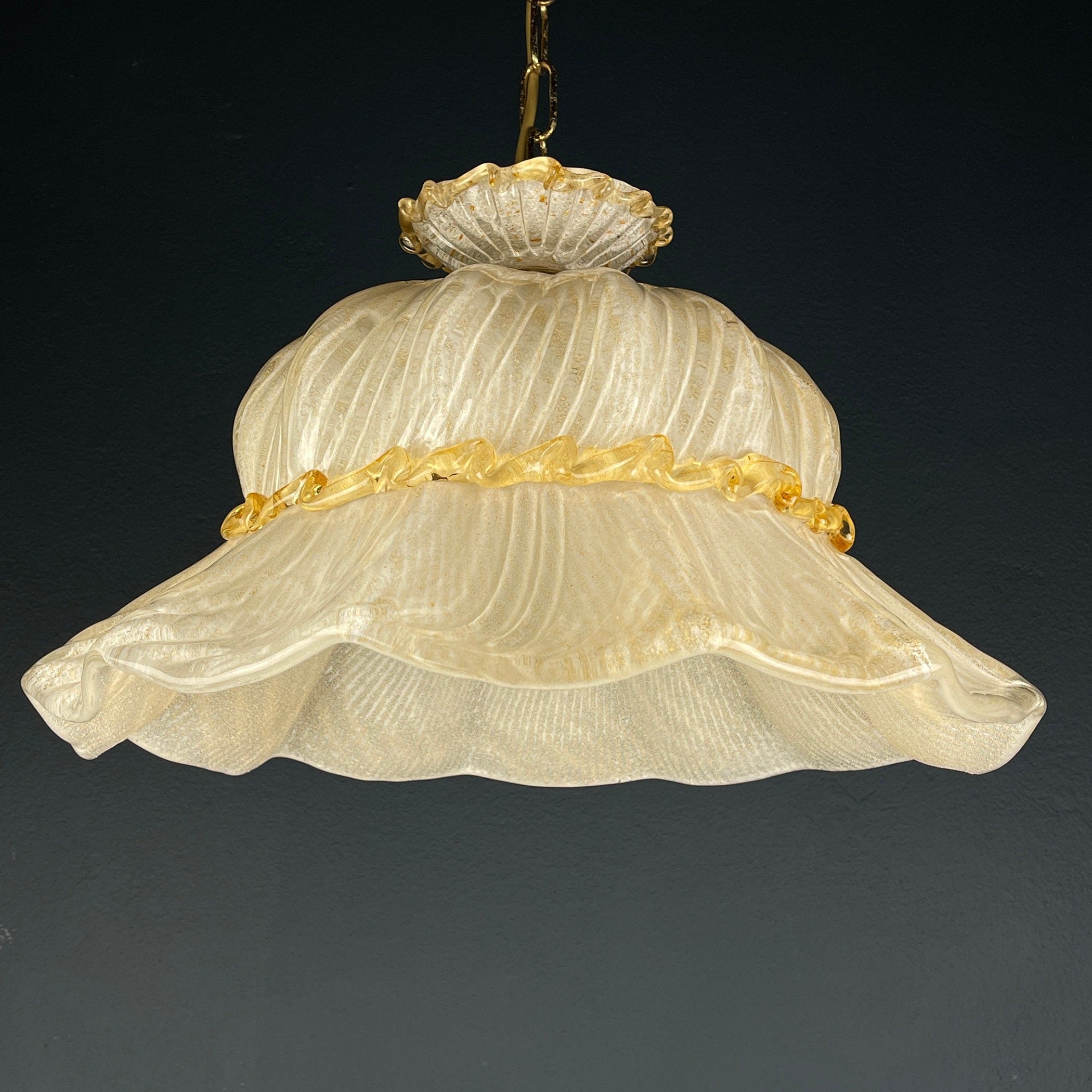 Vintage Murano Glass Pendant Lamp: Bonnet Hat, Italian Mid-Century Lighting