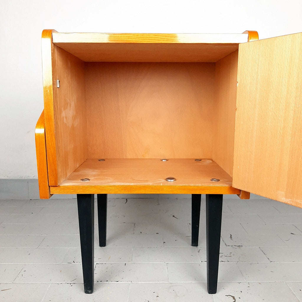 Mid-century bedside table Yugoslavia Retro Modern 1970s Polished Nightstand Storage
