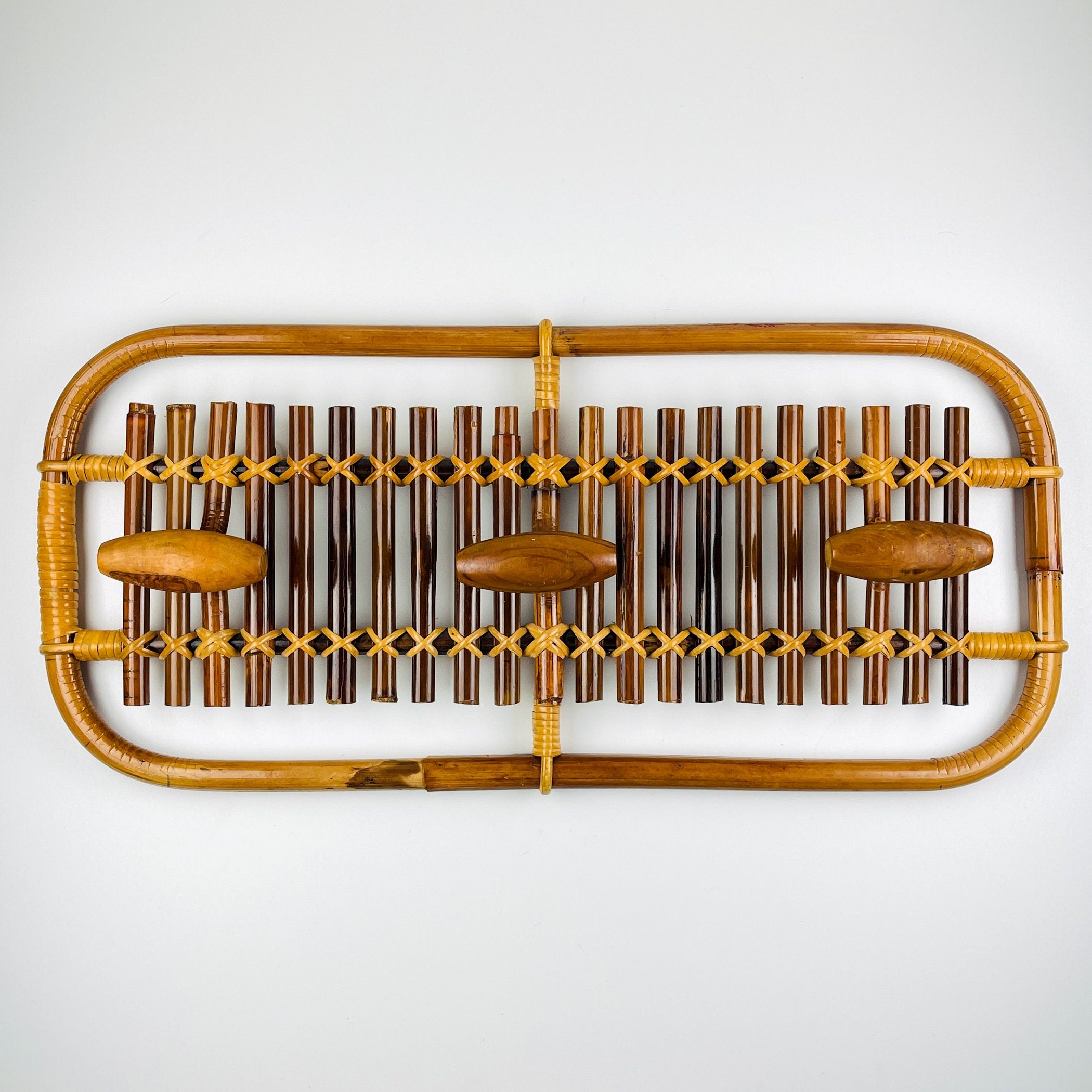 Mid-century modern Bamboo & Rattan Coat Rack by Olaf von Bohr, Italy, 1950s