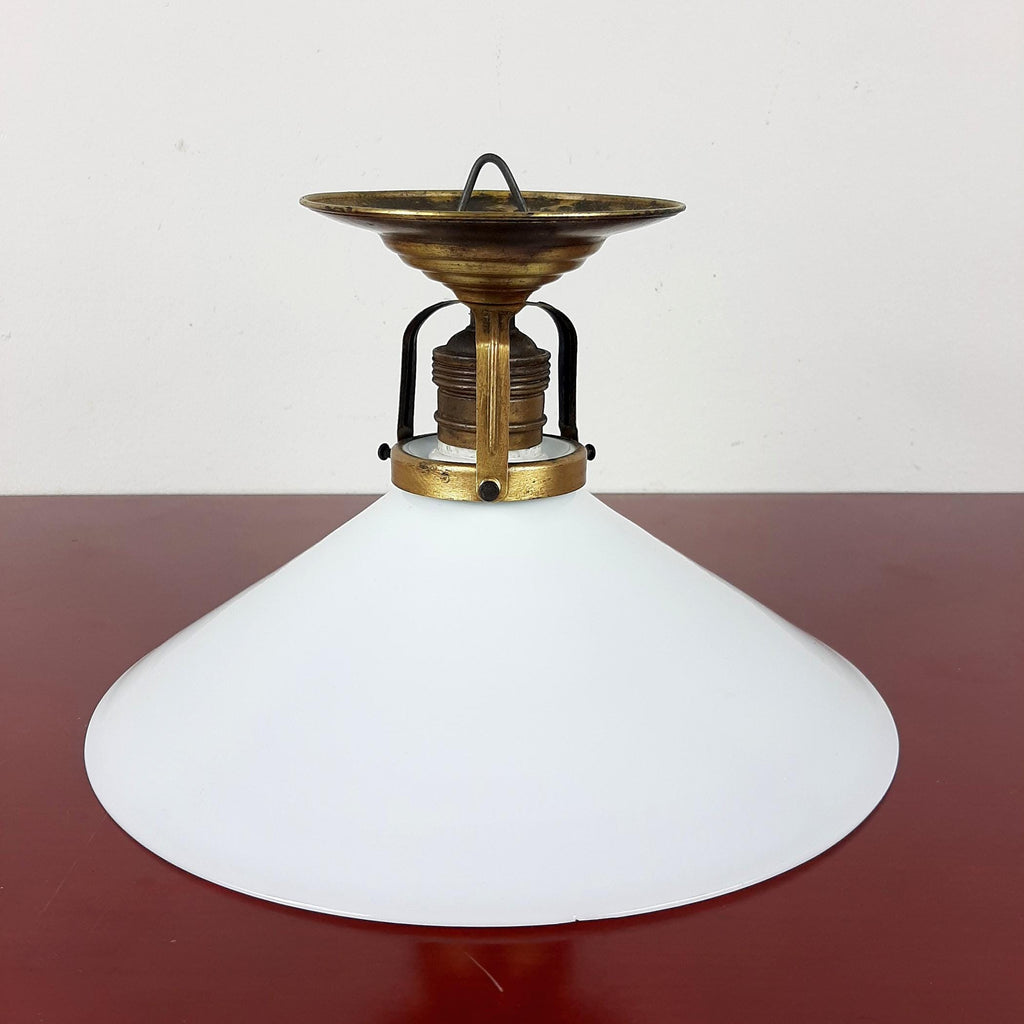 Vintage Small White Pendant Lamp, Italy 1940s