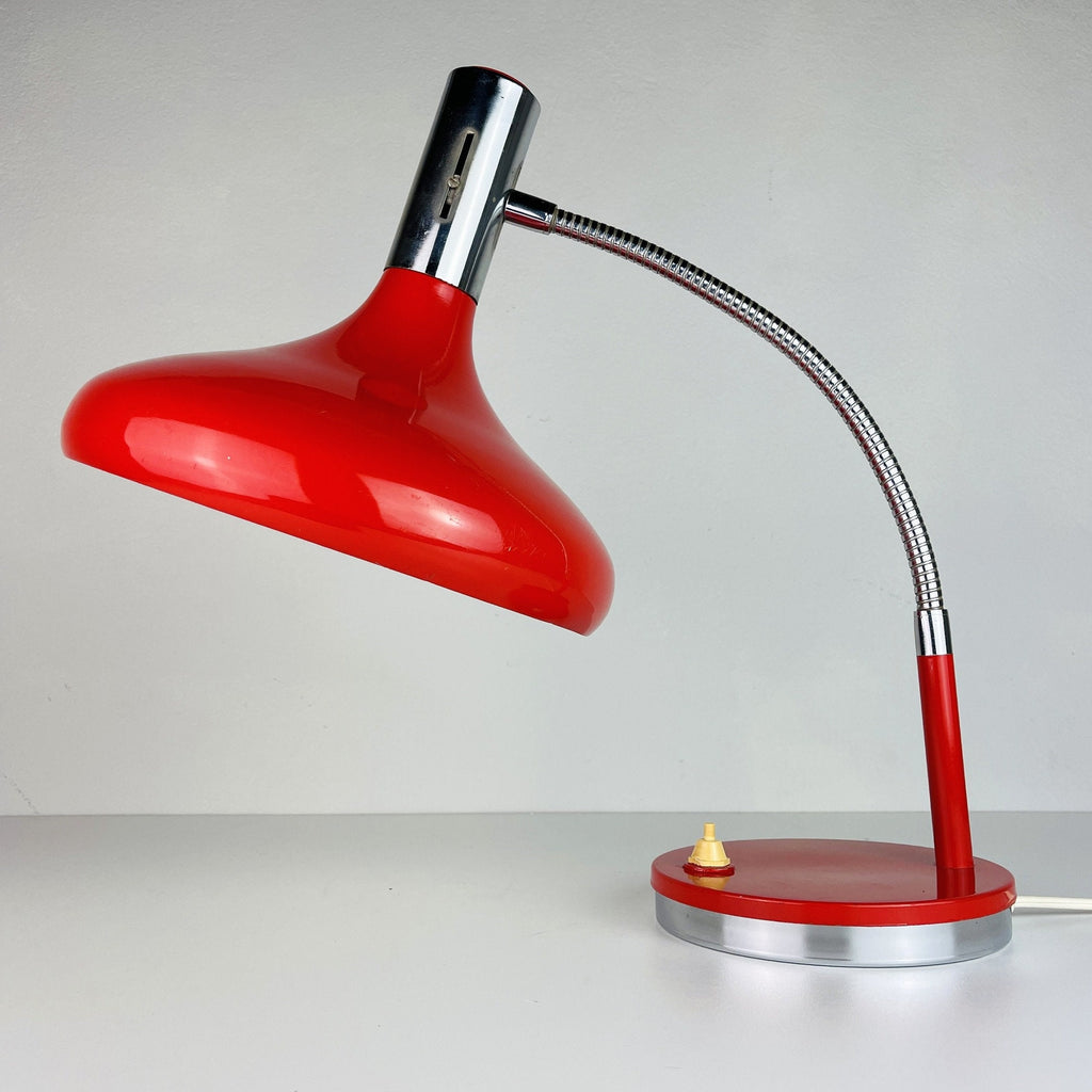 Mid-century red desk lamp Italy 1960s Vintage gooseneck lamp