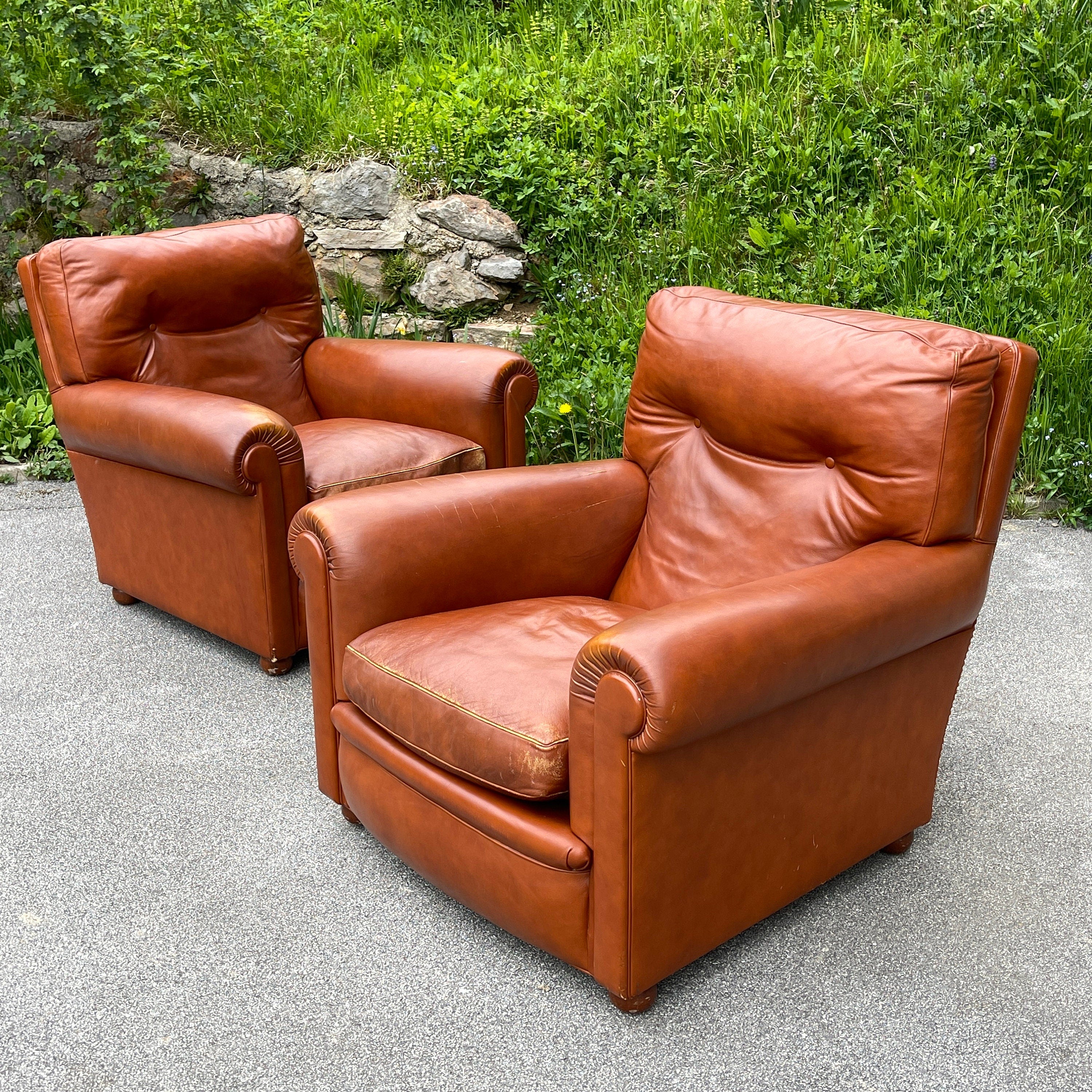 Poltrona Frau leather armchairs Edoardo Italy 1970s Set of 2