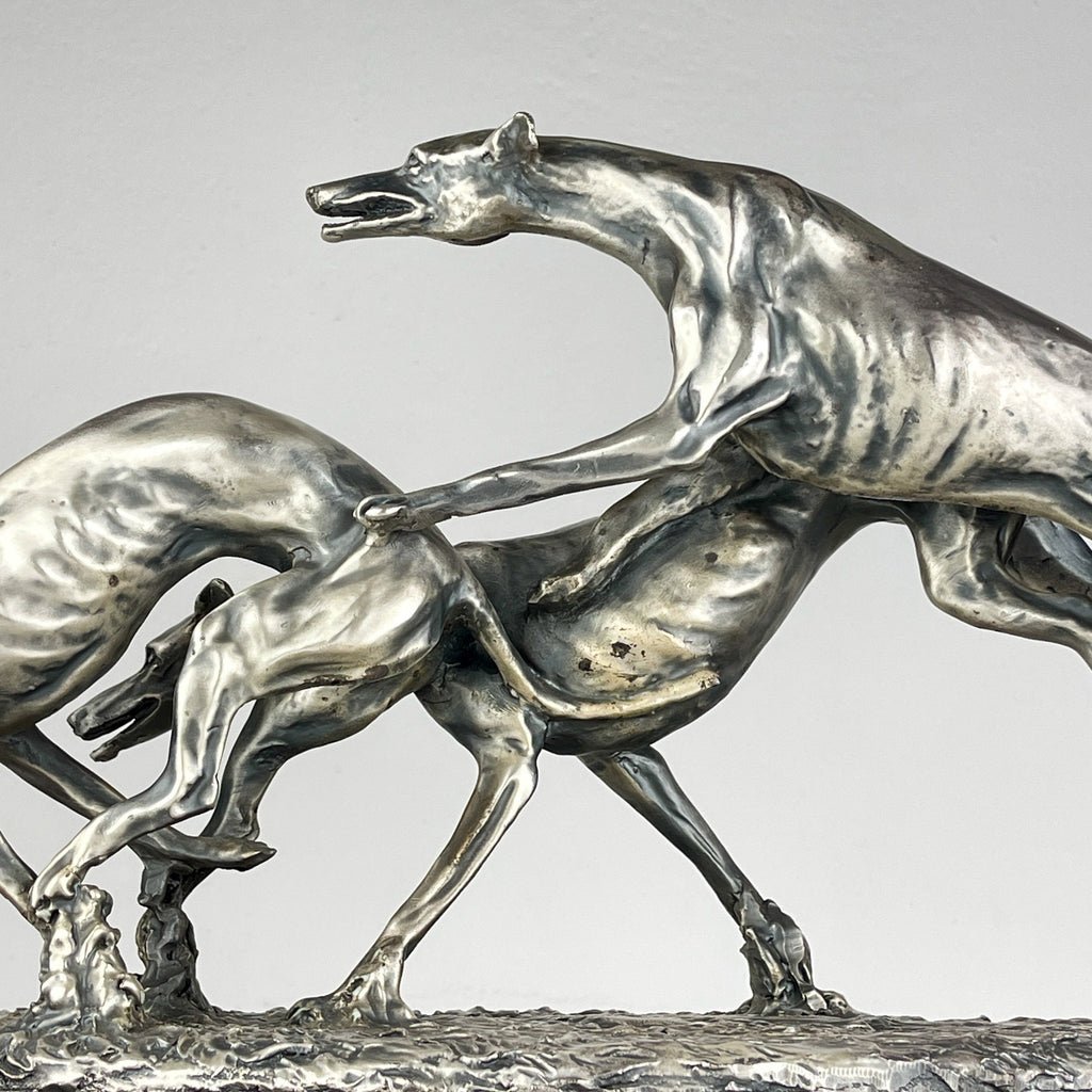 Vintage silver sculpture "Racing Greyhounds" by Angelo Schiavon, Italy 1960s