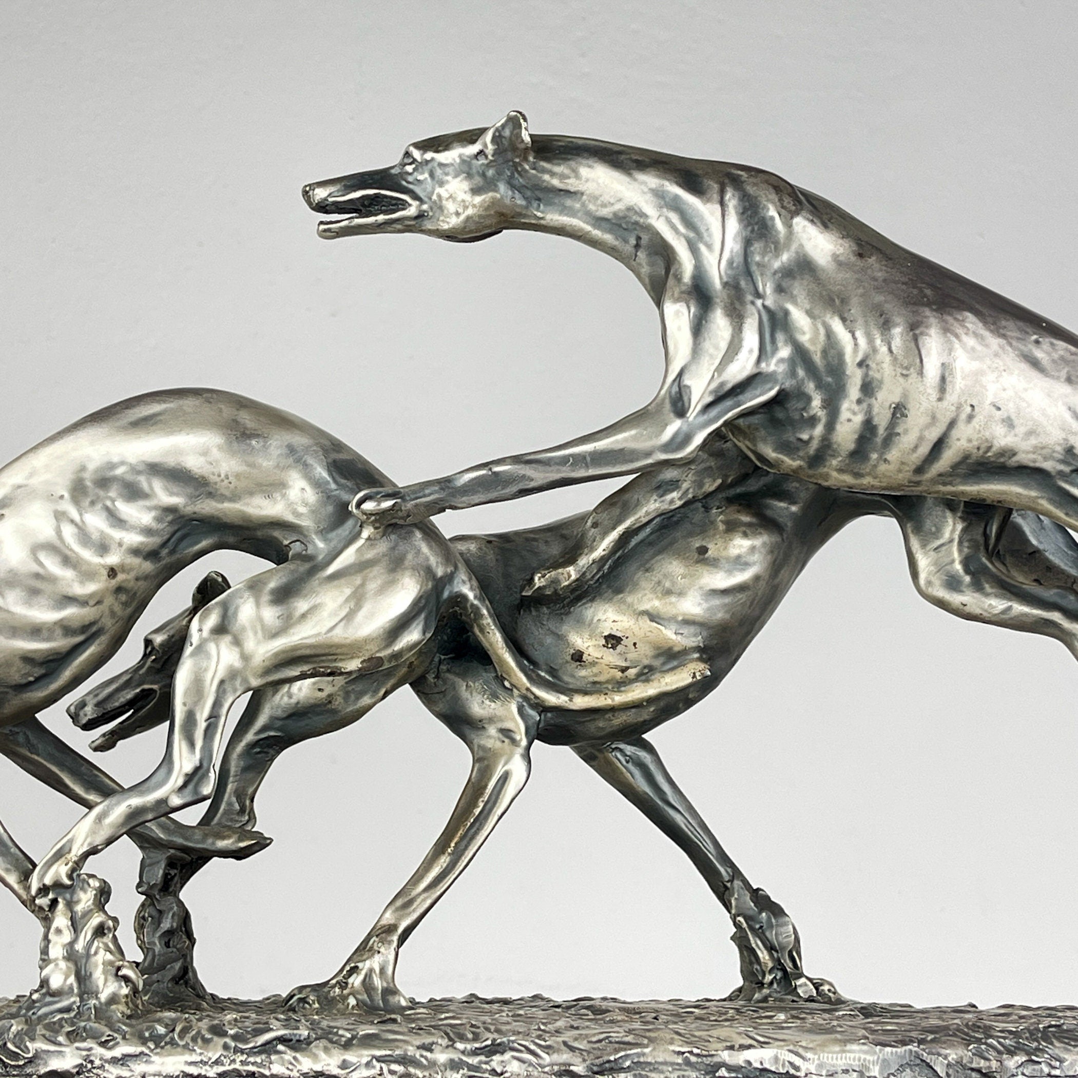 Vintage silver sculpture "Racing Greyhounds" by Angelo Schiavon, Italy 1960s