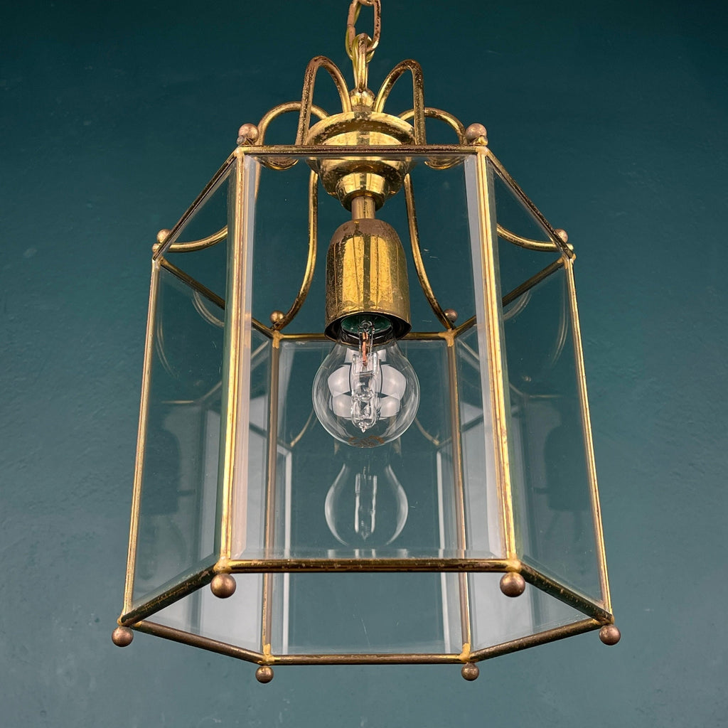 Vintage pendant lamp Italy '60s Brass Polished Glass Retro lighting