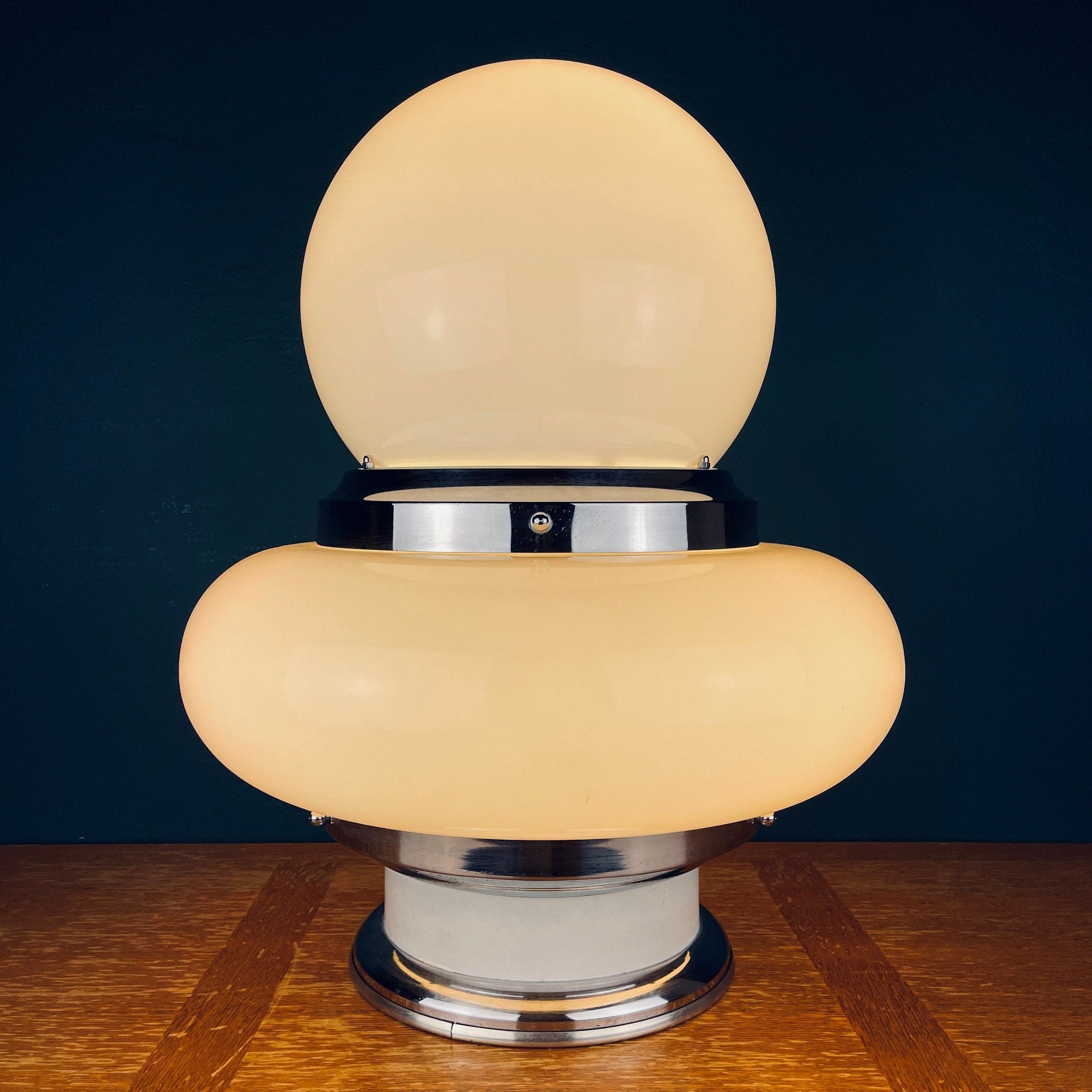 Vintage Opaline Glass UFO Lamp: Italian Mid-Century Modern Lighting