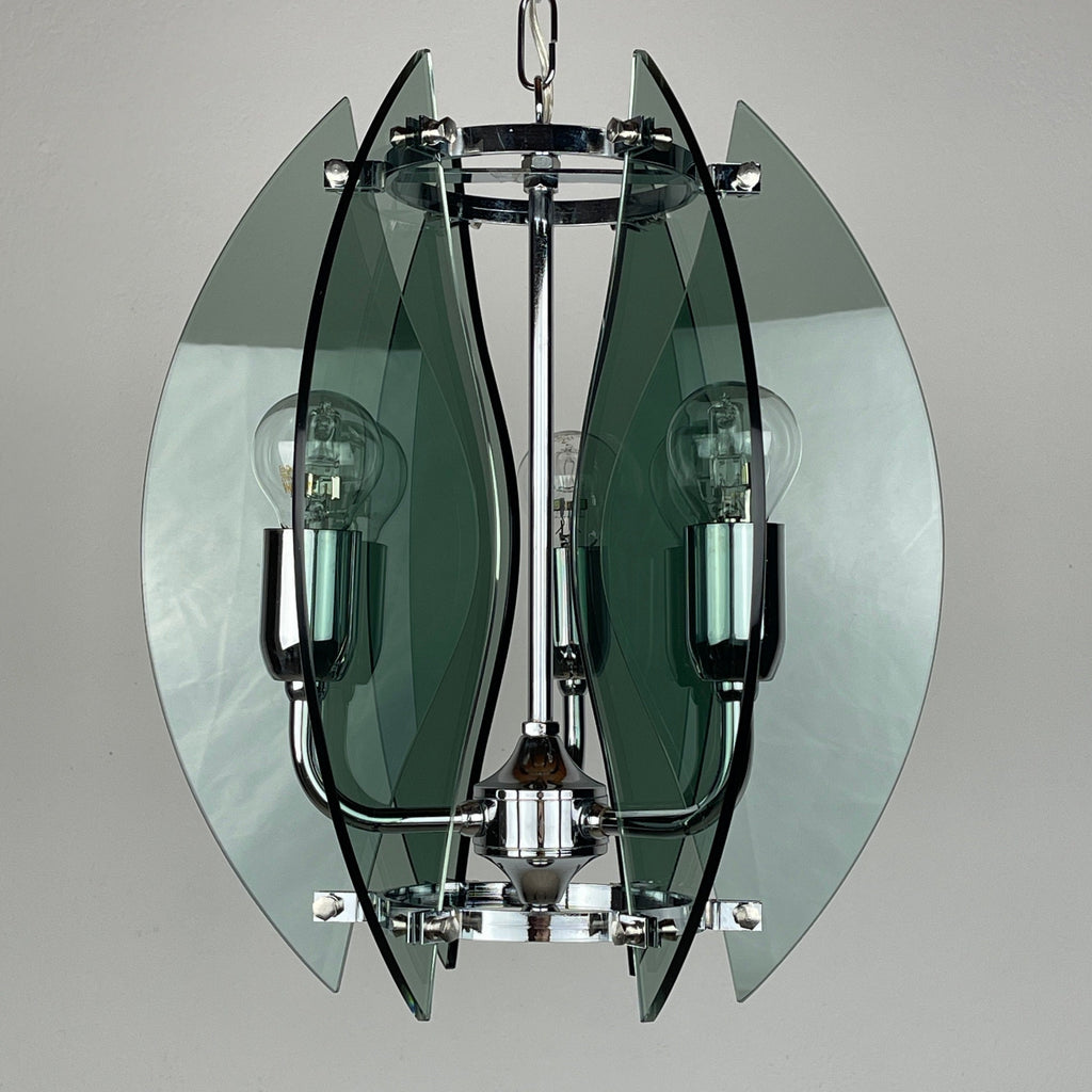 Veca Italian Chandelier: Mid-Century Smoked Glass Pendant Lamp