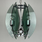 Veca Italian Chandelier: Mid-Century Smoked Glass Pendant Lamp