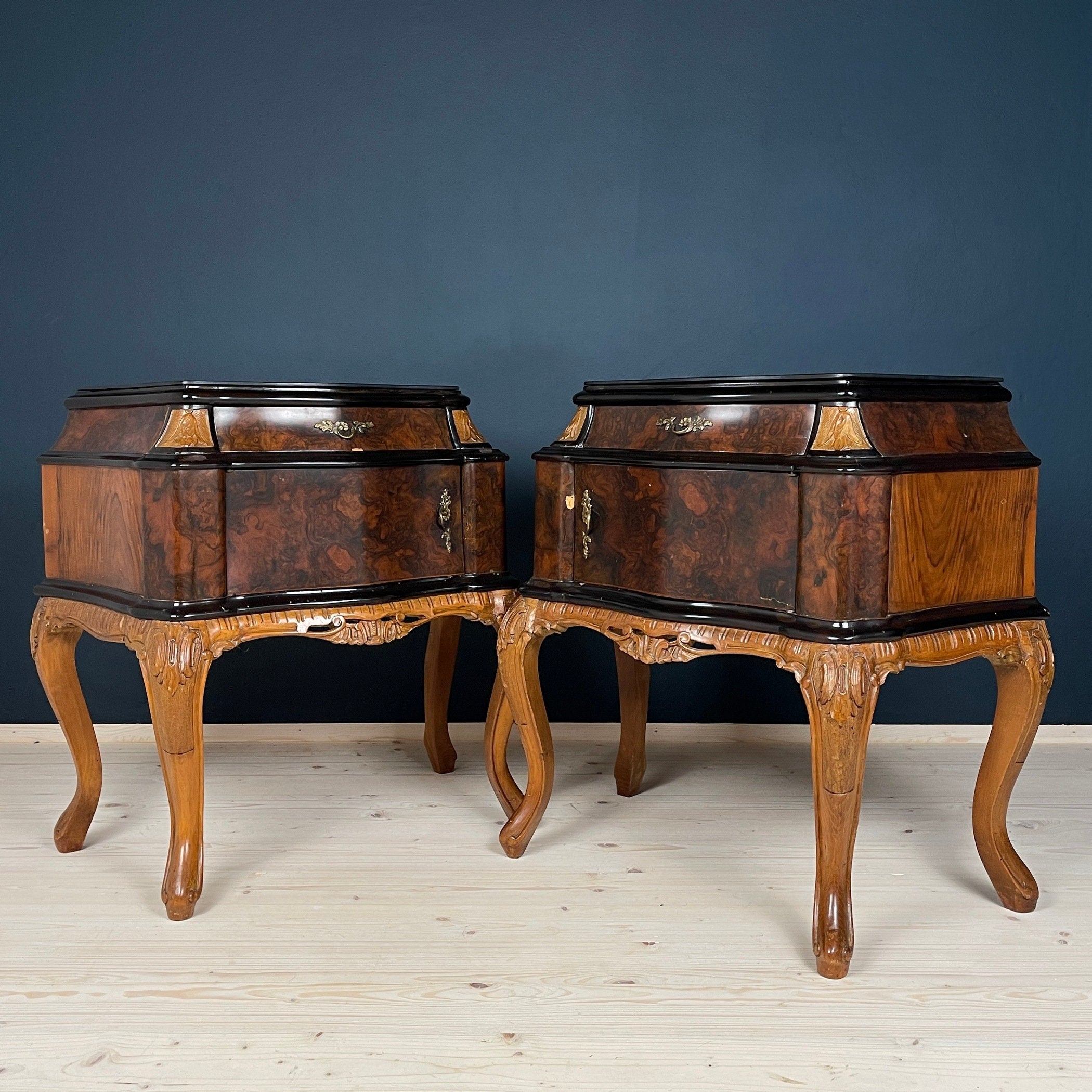 Vintage wood nightstands Italy 1950s Set of 2