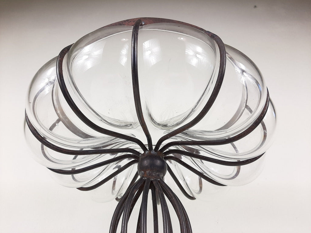 Vintage Glass Metal Vase 1970s Yugoslavia Handmade Patina Fruit Vase