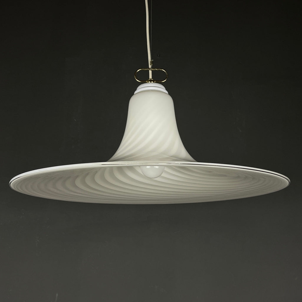 Vintage Murano Glass Pendant Lamp: Swirl White Mid-Century Lighting