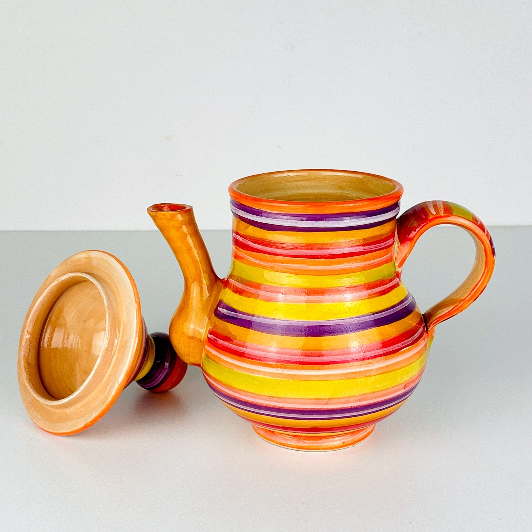 Vintage multicolor  ceramic pitcher / jug Yugoslavia 1980s Retro home decor