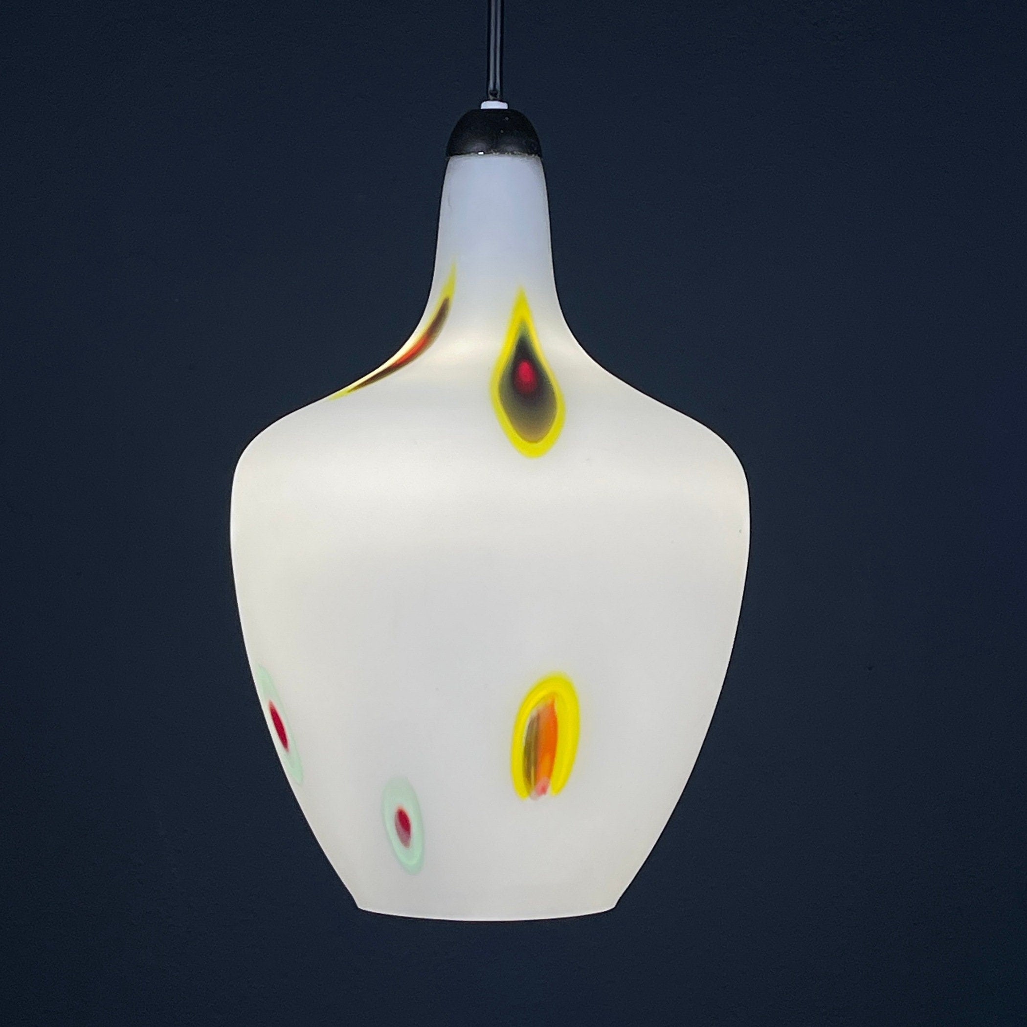Mid-century multicolor opaline murano glass pendant lamp by Stilnovo Italy 1950s