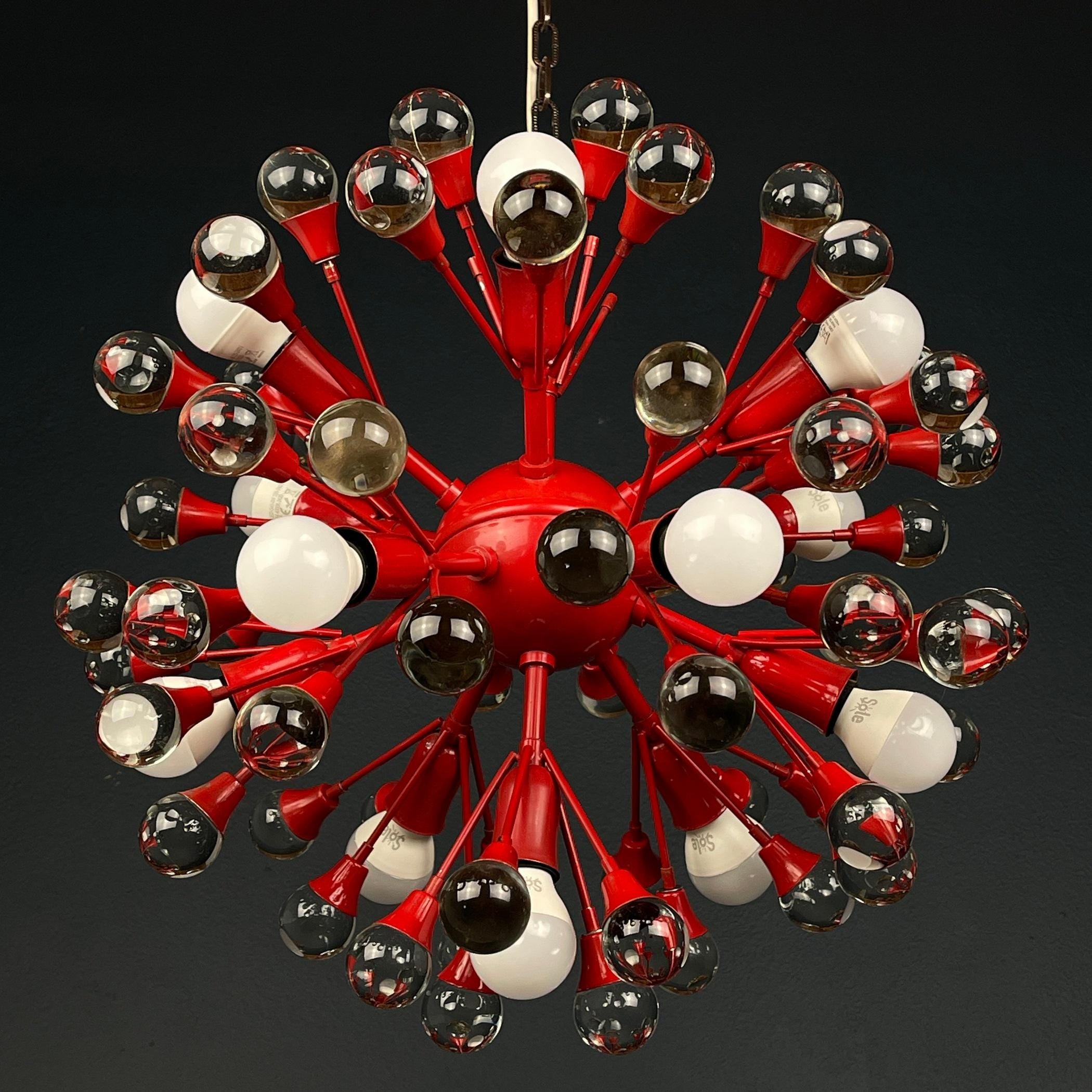 Mid-century red Murano pendant lamp Sputnik, Italy 1970s, Vintage lighting Space age
