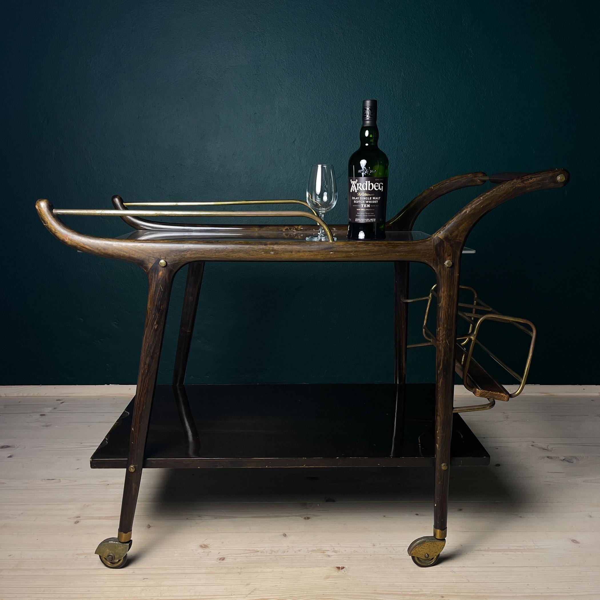 Mid-Century wood bar cart trolley, Italy, 1950s, Vintage Home Decor