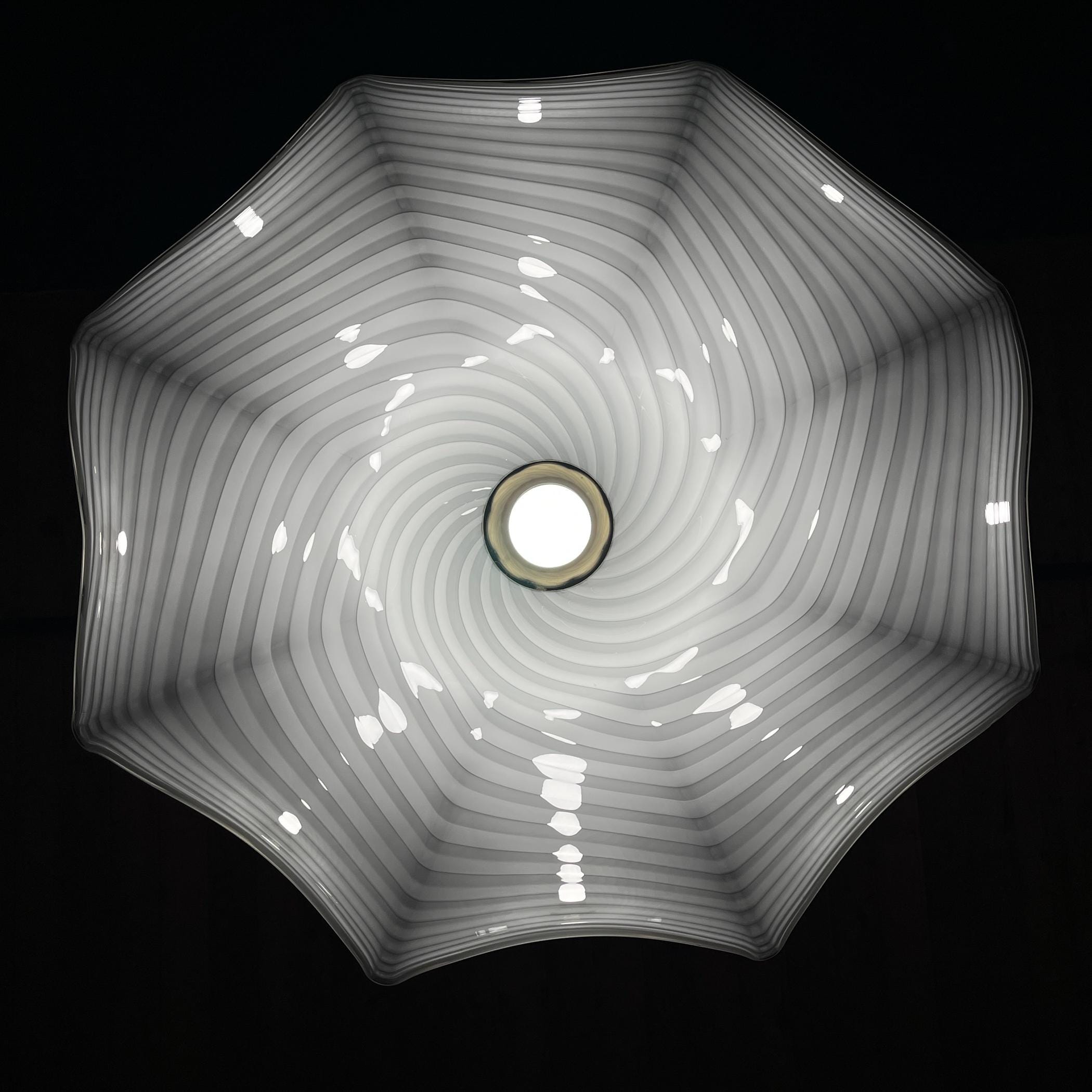 Vintage swirl white Murano glass pendant lamp, Italy 1970s