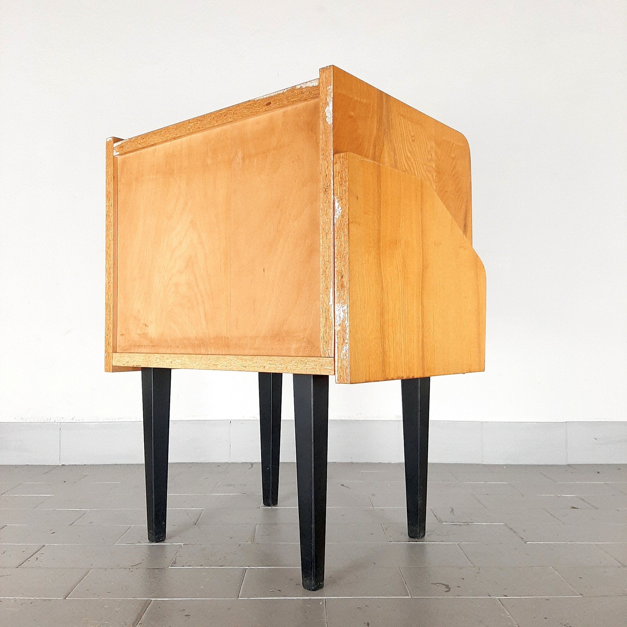 Mid-century bedside table Yugoslavia Retro Modern 1970s Polished Nightstand Storage