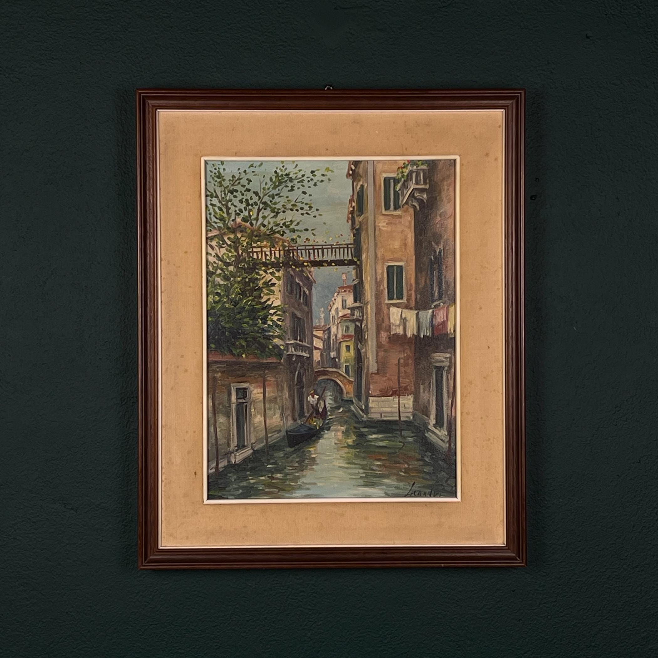 Venice Canal Original Vintage Oil Painting, Italy, 1960s, Signed, Framed