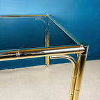 Vintage Brass Faux Bamboo Dining Set: 4 Chairs & Smoked Glass Table, France 1970s
