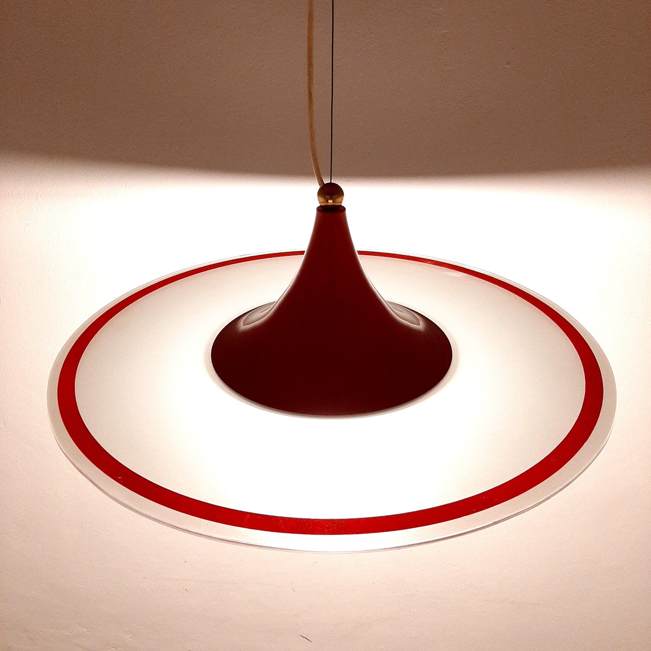 Mid-century pendant lamp Italy 60s Red retro chandelier space age atomic vintage lighting