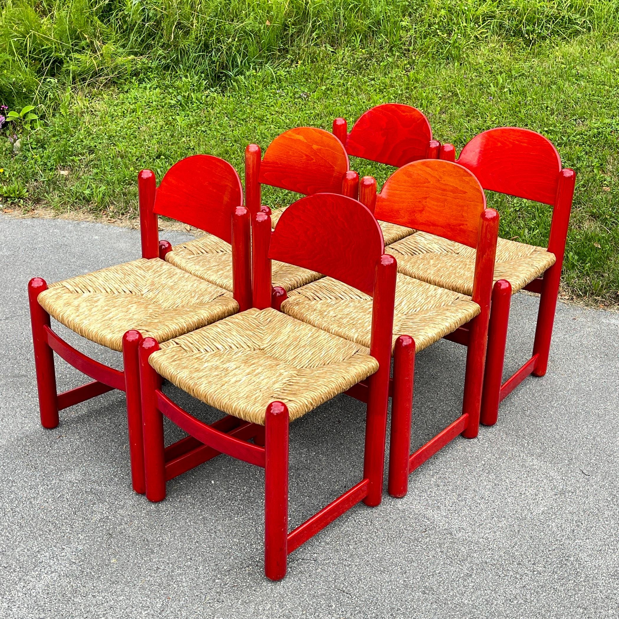 Set Of 6 Red Chairs mod. Padova By Hank Lowenstein, Italy 1970s