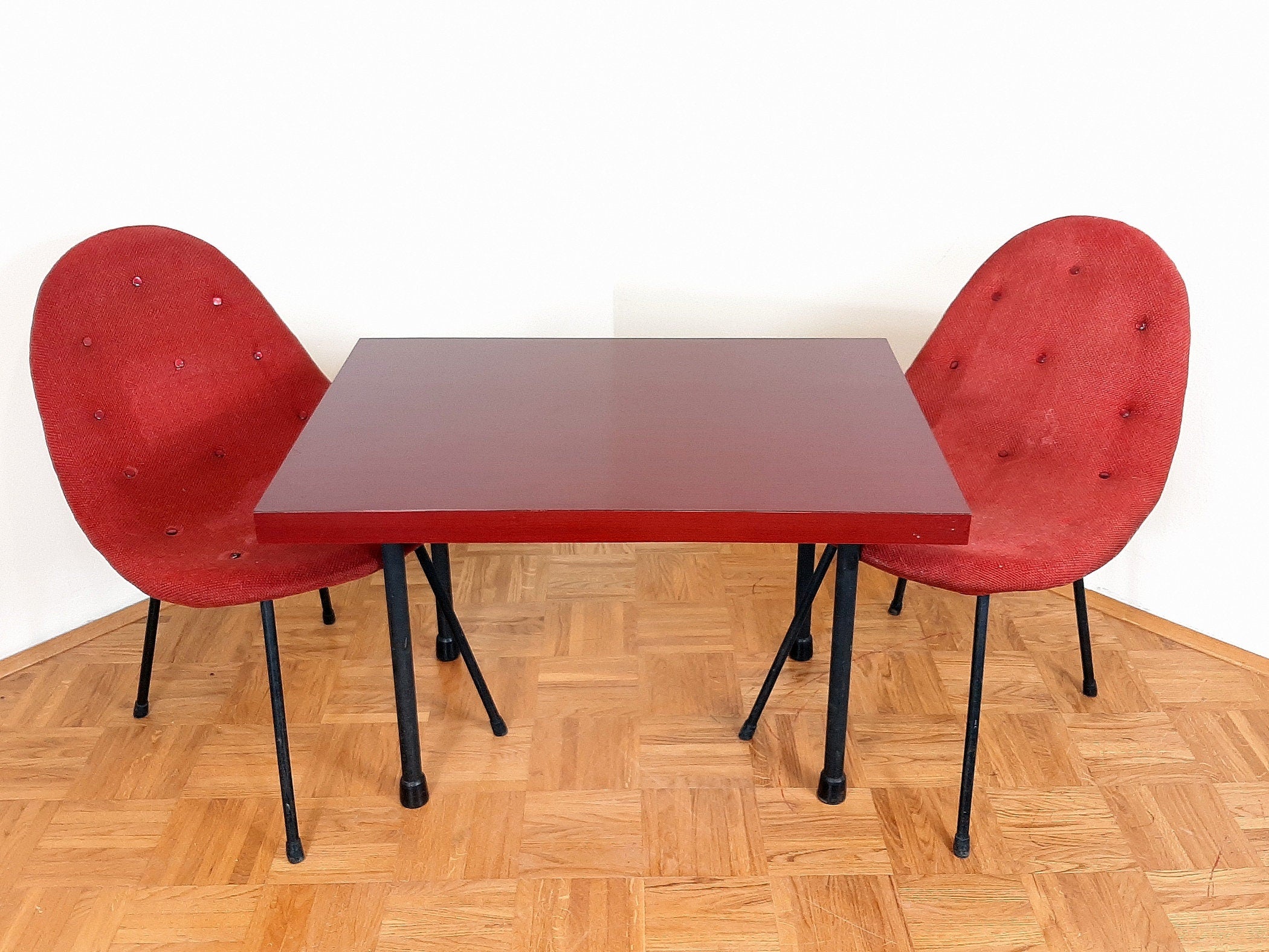 Pair of 1963 Mid-Century Red Cocktail Armchairs - Italian Style