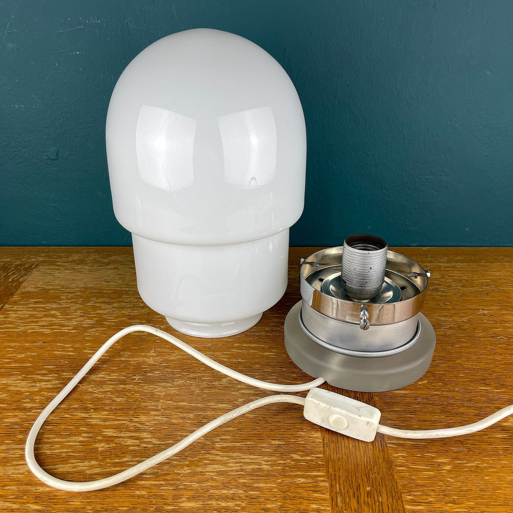 Vintage White Opaline Glass Table Lamp: Italian Mid-Century Modern Lighting